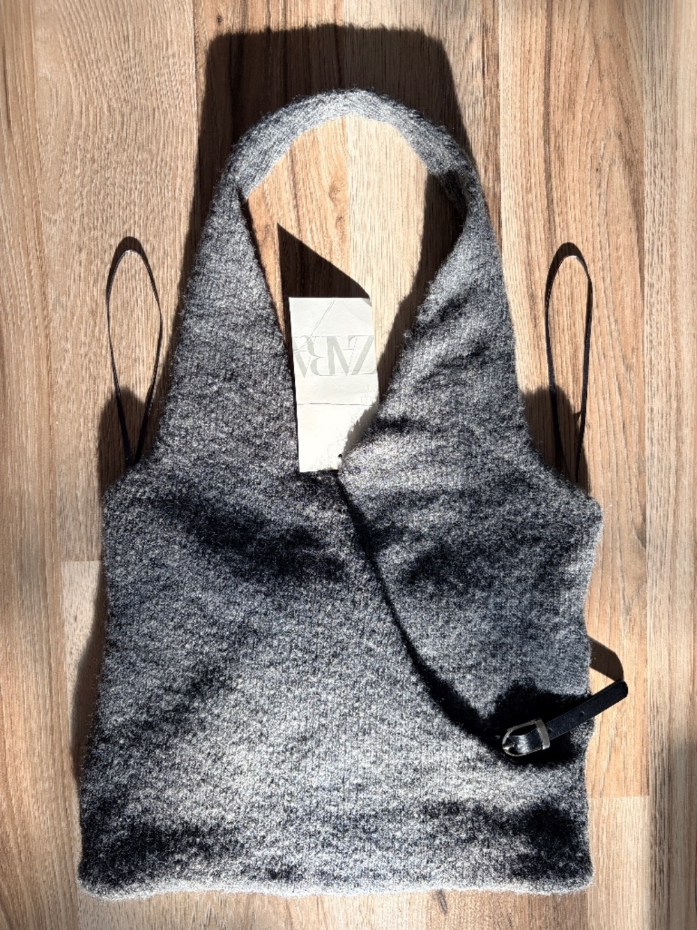 Zara Gray Knit halter - neck Top with Buckle detail.